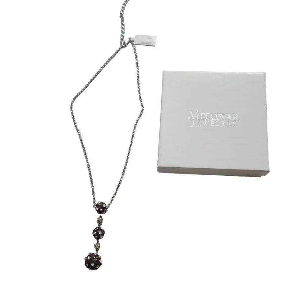 Tripia Wood with Cubic Zirconia Drop Necklace Silver Chain 16-18 inches